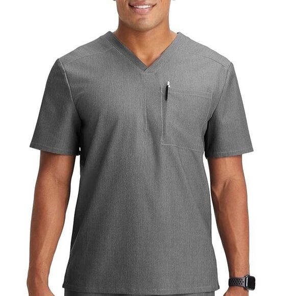 Fabletics Men's Gray V-Neck Scrub Tops Bundle Size M Short Sleeve - Picture 2 of 6